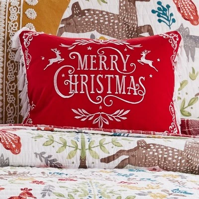 Folk Deer Merry Christmas Decorative Pillow White - Levtex Home 2 Folk Deer Merry Christmas Decorative Pillow White - Levtex Home - Image 2