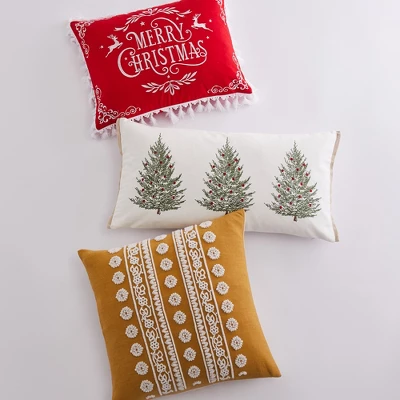 Folk Deer Merry Christmas Decorative Pillow White - Levtex Home 1 Folk Deer Merry Christmas Decorative Pillow White - Levtex Home