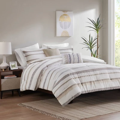 Madison Park 5pc Cove Clipped Jacquard Comforter Set White/Assorted Beiges 1 Madison Park 5pc Cove Clipped Jacquard Comforter Set White/Assorted Beiges