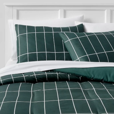 Grid Print Microfiber Reversible Comforter & Sheet Set Dark Green - Room Essentials™ 8 Grid Print Microfiber Reversible Comforter & Sheet Set Dark Green - Room Essentials™ - Image 8