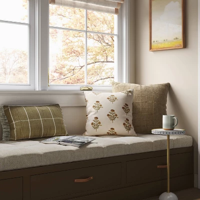 Oversized Cotton Gauze Grid Lumbar Throw Pillow Olive Green - Threshold™ 1 Oversized Cotton Gauze Grid Lumbar Throw Pillow Olive Green - Threshold™